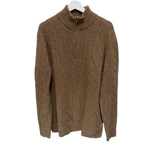 Brooks Brothers 100% Wool 1/4 Zip Cable Knit Sweater in Camel Tan Size XXL